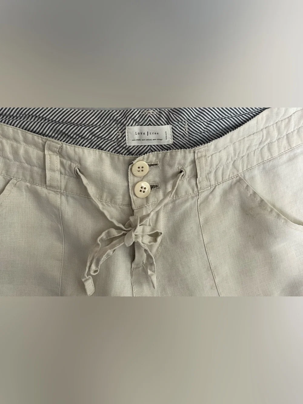 Love Tree Linen Pants With Large Pockets,tie Front Drawstring Waist (SKU695)
